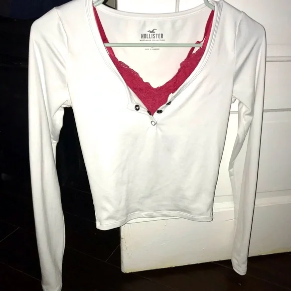 Hollister White Long Sleeve Henley Layering Top - Picture 2 of 6